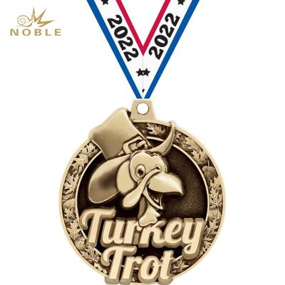 China Europe Thanksgiving Souvenir Custom Metal 3D Die Cast Turkey Trot Dance Medal for sale