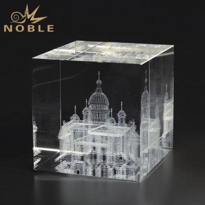 China Noble Perfect Europe 2021 K9 3D Laser Engraved Square Crystal Cube Blank Crystal Glass Award Trophy for sale