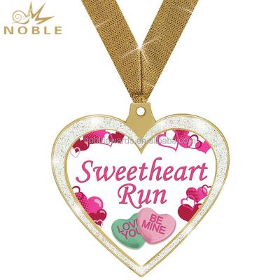 China New Europe Christmas Gift Custom White Metal Glitter Heart Shaped Medals for sale