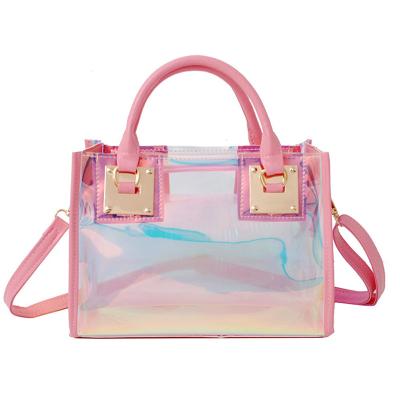 China Jelly Bag Women transparent simple and personalized high quality new laser shoulder bag portable small square casual bag for sale