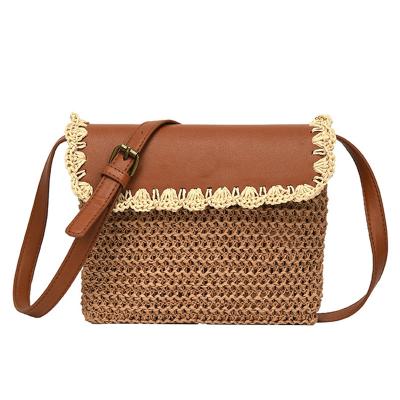 China 2023 New Fashion Color Lace Shoulder Bag Beach Vacation Opposite Splicing Cross - Body Straw Bag for sale