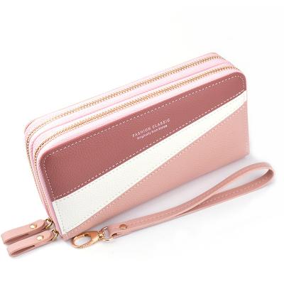 China PORTABLE Women's Wallet Purse PU Double-Layer Long Zipper Coins Wallet Purse Contrast Color Cell Phone Bag Stylish Card Holder for sale