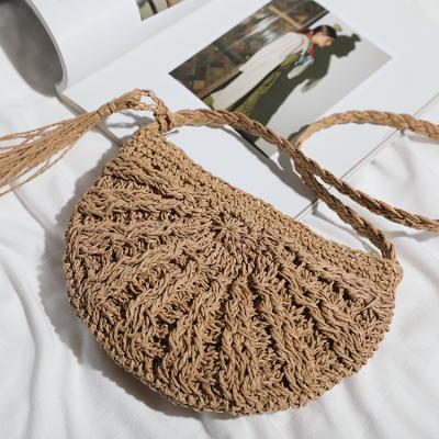 China Fashion Summer Beach Rattan Straw Bag Single Shoulder Crossbody Bag Half Strap Around Shopping Handbags For Girls for sale