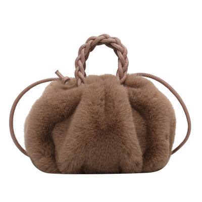 China Cute cloud women's plush hair portable new fashion rabbit bag pleated dumplings pumpkin temperament plush portable bag for sale