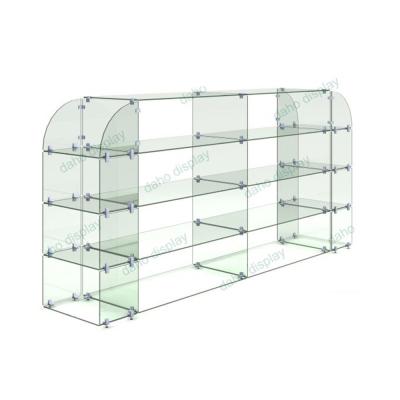 China Aluminum Shipping Glass Shoe Shelves Tempered Glass Bakery Display Mall Boutique Store Showcase for sale