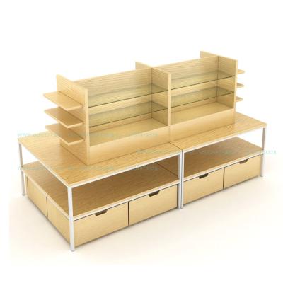 China Retail store double sided shelving wooden display rack for store wisda commercial factory price for sale