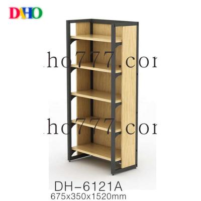 China Miniso Single Sided Display Racks Retail Stores 6 Layers Wooden Retail Store Supermarket Shelves for sale