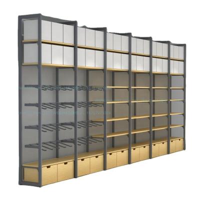 China Steel& Single Sided Wooden Supermarket Shelves Display Stand Beauty Supply Retail Store Shelves for sale