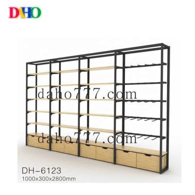 China For retail mall style//dry goods 2021 for retail mall display wood and metal goods combined wall display rack for sale