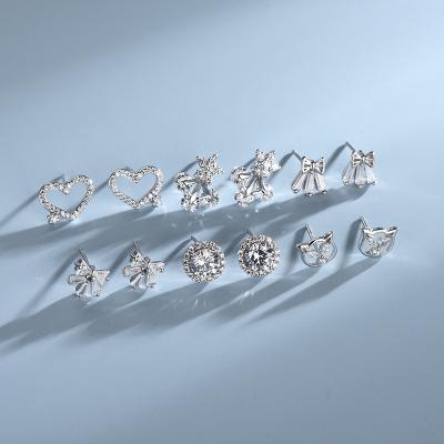 China Wholesale Cute Fashion Heart Earrings Bow 925 Sterling Silver Earrings Stud For Women Smile for sale