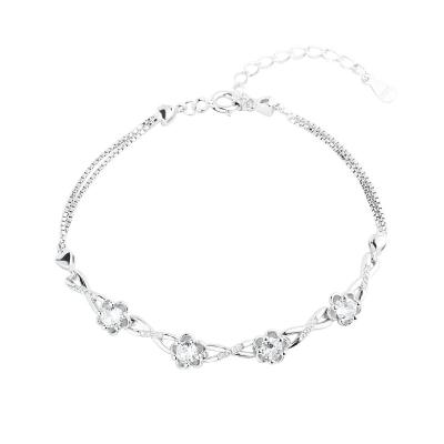 China Solid Silver Classic Infinity Current Wholesale Casual/Sporty 925 Sterling Two Layers Flower Box Chain Bracelet For Women for sale