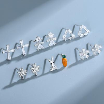 China Wholesale Fashion Cute Rabbit and Carrot Earrings 925 Sterling Silver Stud Earrings for Women Cute Flower Earrings for sale