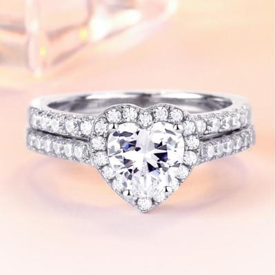 China Wholesale Custom Romantic Heart Shaped 925 Sterling Silver Engagement Ring Set For Women for sale