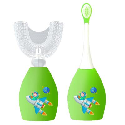 China Household 2021 New 2 in 1 Automatic Silicone U Shaped Baby Kids 360 Electric Sonic Toothbrush for sale