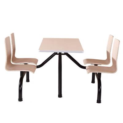 China Modern Public Student Dinning 4 Seater Canteen Metal Table Table And Round Plastic Chair Chair Set for sale