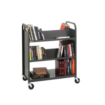 China Modern Two Sided Movable Magazines Movable Book Rack Iron 3 Layer Shelf Book Rack Shelving for sale