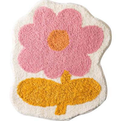 China Stain Christmas Gift Anti Slip Resistant Floral Shape Cover Custom Door Mat Die Cut Bath Carpet for sale