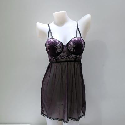 China Polyamide/Polyester/Elastane Wholesale Women's Sexy Transparent Lace Sleepwear with Sexy Strap and String Lingerie Set for sale