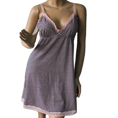 China New Breathable Hot Selling Women's Pink Yarn Dyed Striped Cotton Cup Ladies Women Nightgown Soft for sale