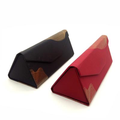 China High End Triangle PU Glass Case Leather Sunglasses Folding Packaging Boxes for sale