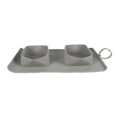 China Durable Outdoor Silicone Double Dog Bowl Portable Foldable for sale