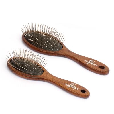 China Good Viable Feel Air Cushion Design Round Needle Teeth Pet Hairdressing Comb With Wooden Handle for sale