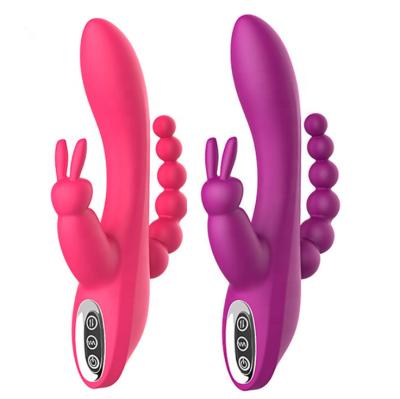 China 12 Frequencies Rabbit Three Point Vibrator Stimulation Yard Adult Clitoral Rear G-spot Products for sale