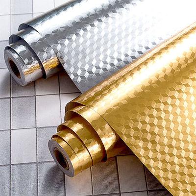 China Aluminum Foil Waterproof Silver Kitchen Self Adhesive Gold Moisture Wallpaper Kitchen Tile Stickers for sale