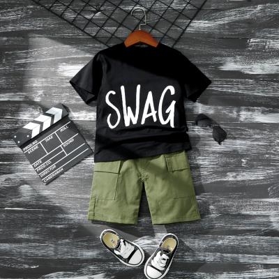 China Manufacturer New Arrival Casual Custom Letter Printed Solid T-shirt Shorts Two Pieces Summer Fashion Boy Kid Sets for sale