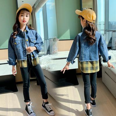 China Mysweeby Breathable Fashion Jackets Patchwork Little Girls Denim Jacket Kids Outdoor Jacket for sale