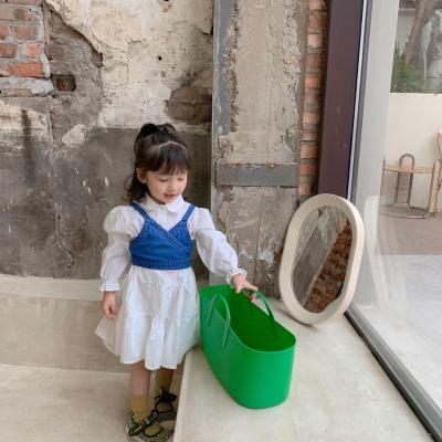 China Mysweeby washable girls fall dresses simple Korean denim gallus shirtdress 2pcs dress daily wear kids dress for sale