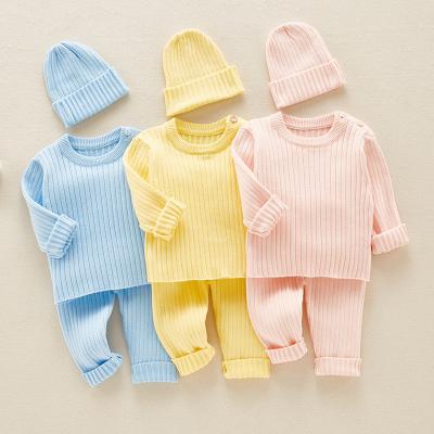 China Mysweeby Casual Anti-Shrink Solid Color Newborn Baby Boy Knitted Baby Boy Clothing Sets for sale