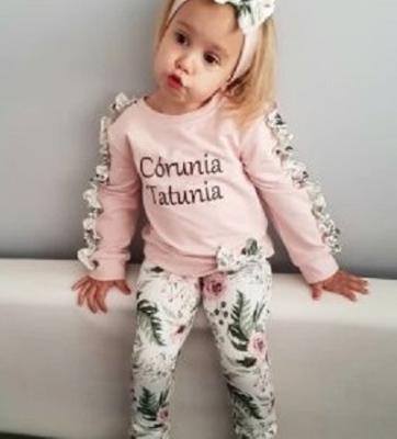 China Mysweeby Style Breathable Toddler Girl Fall Clothes Western Style Baby Clothing Sets Letters Floral Design Baby Clothes for sale