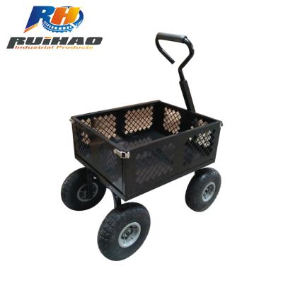 China Durable Double Layer Fold Down Sides Mesh Rolling Garden Trolley Cart Flatbed for sale