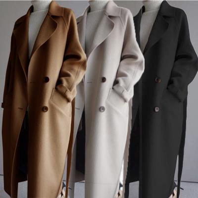 China Fashion Stylish Winter Waterproof Worked Coat Custom Warm Women's Coats Woolen Belt Long Collar Coat For Women for sale