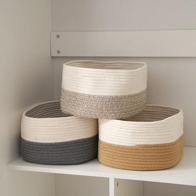 China Large Sustainable Natural Cotton Rope Basket Woven Storage Basket For Blanket Toys Sit Basket for sale