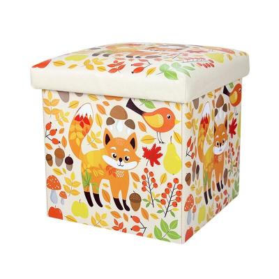 China Foldable Cartoon Colorful Folding Yellow Leather Storage Ottoman for sale