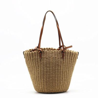 China 2022 High Quality Fashion Handbags Paper Straw Travel Bag Bucket Beach Bag for sale