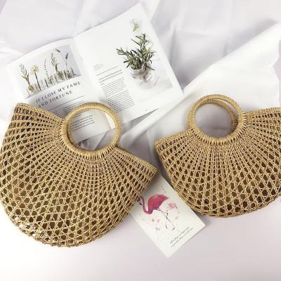 China High Quality Top Handle Half Moon Straw Handbags Wholesale Women Straw Bag for sale