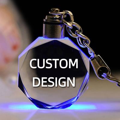 China Promotion Gift Wholesale K9 3D Laser Engraving Custom Car Led Logo Crystal Keychain Photo Crystal Light Key Chain llaveros for sale