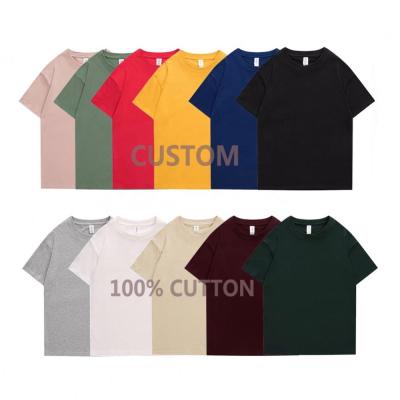 China Anti-Wrinkle OEM Customized 210g Drop Shoulder Round Neck T-Shirt Customized High Quality Thick Cotton Logo Printing Embroidered Men T-Shirt for sale