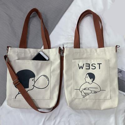 China New Style Eco-Friendly Custom Printed Cute Big Logo Female Canvas Tote Shopping Cotton Canvas Bag With Cross Handle Body Bag for sale