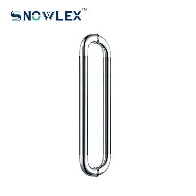 China Manufacturers Modern High Quality Hardware Four Bend Square Tube Push Pull Glass Door Handle 304 Stainless Steel for sale