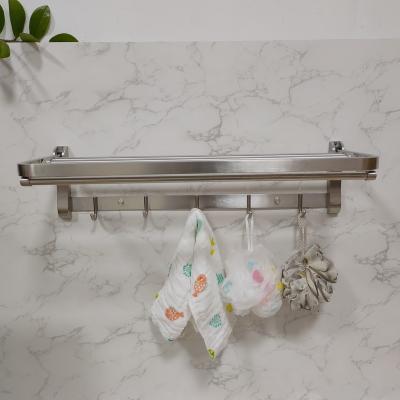 China Durable Towel Rack Modern 304 Stainless Steel Bathroom Shelves Double Layer Folding Bath Towel Rack Towel Rack With 5 Movable Towel Hooks for sale