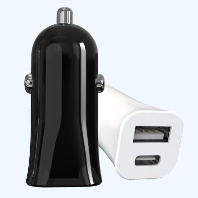 China Portable Mini 5V 2.4A 3A Type-C+USB Black White Ports Auto Car Charger for sale