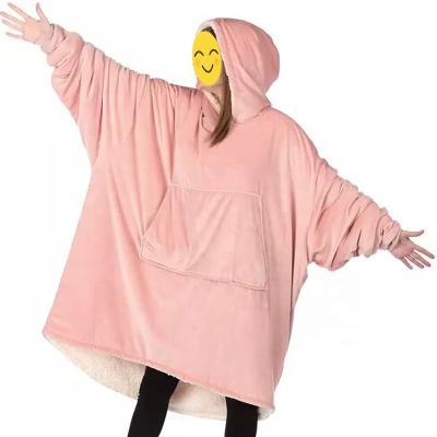 China One Size Wearable Fits All Men And Women Warm Sherpa Pocket Wearable Large Sweatshirt Oversized Hoodie Blanket With Sleeves for sale