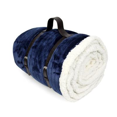 China Anti-pilling Double Layer Solid Color Or Printed White Flannel Top Sherpa Fleece Travel Throw Blanket for sale