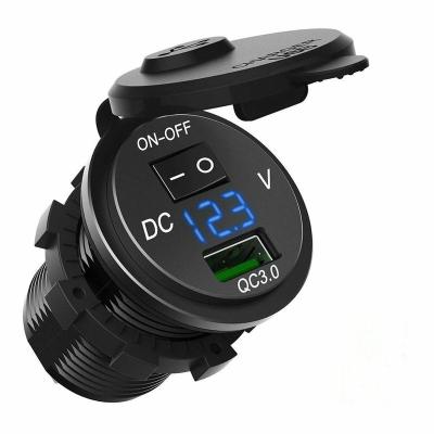 China Mobile Phone/Ipad/Camera/PDA/MP3 12v QC 3.0 USB Charger Socket LED Voltmeter With On/Off Switch for sale