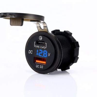 China Mobile Phone/Ipad Type-C/Camera/PDA/MP3 QC3.0 PD Car Charger With Voltmeter Fast Charger for sale