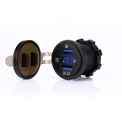 China Waterproof ABS+PC Dual QC3.0 USB Quick Charger Socket Power Outlet With LED Digital Voltmeter For Marine,Boat,Motorcycle,Truck for sale